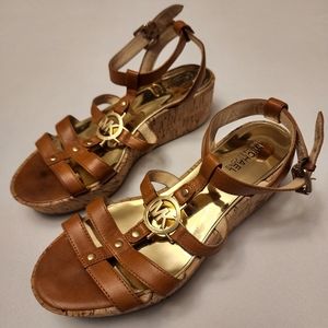 Michael Kors Leather Strappy Wedge Sandals